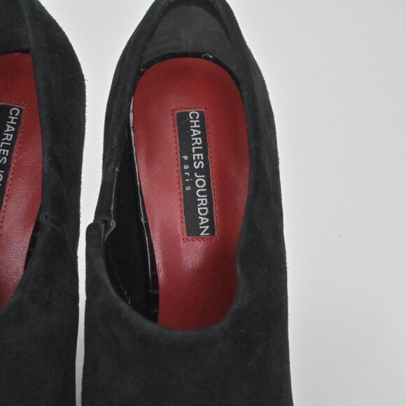Vtg CHARLES JOURDAN Heels Womens Size 8 Black Suede Snakeskin Embossed Peep Toe - Picture 7 of 11